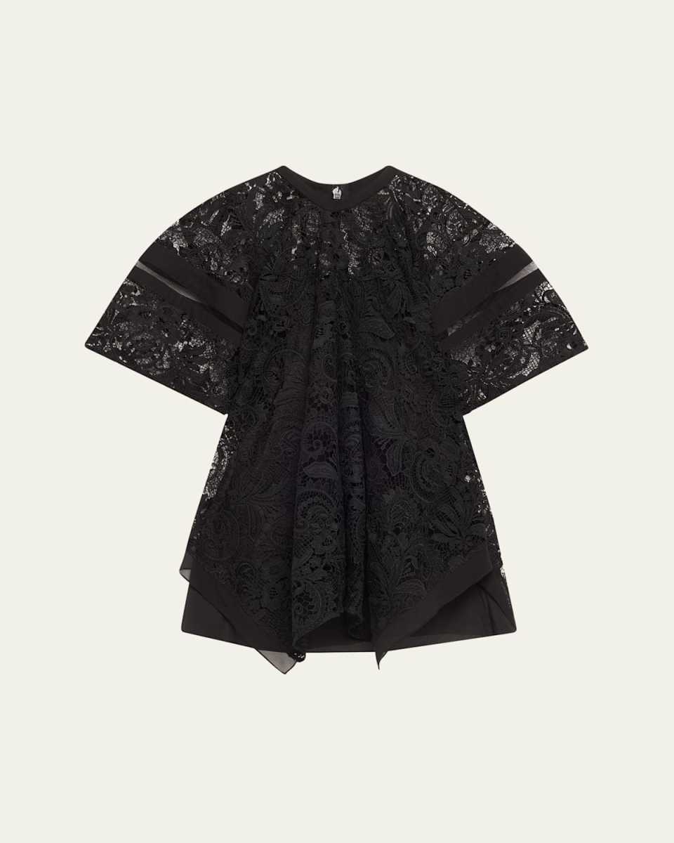 Cord Embroidered Lace Flounce Top